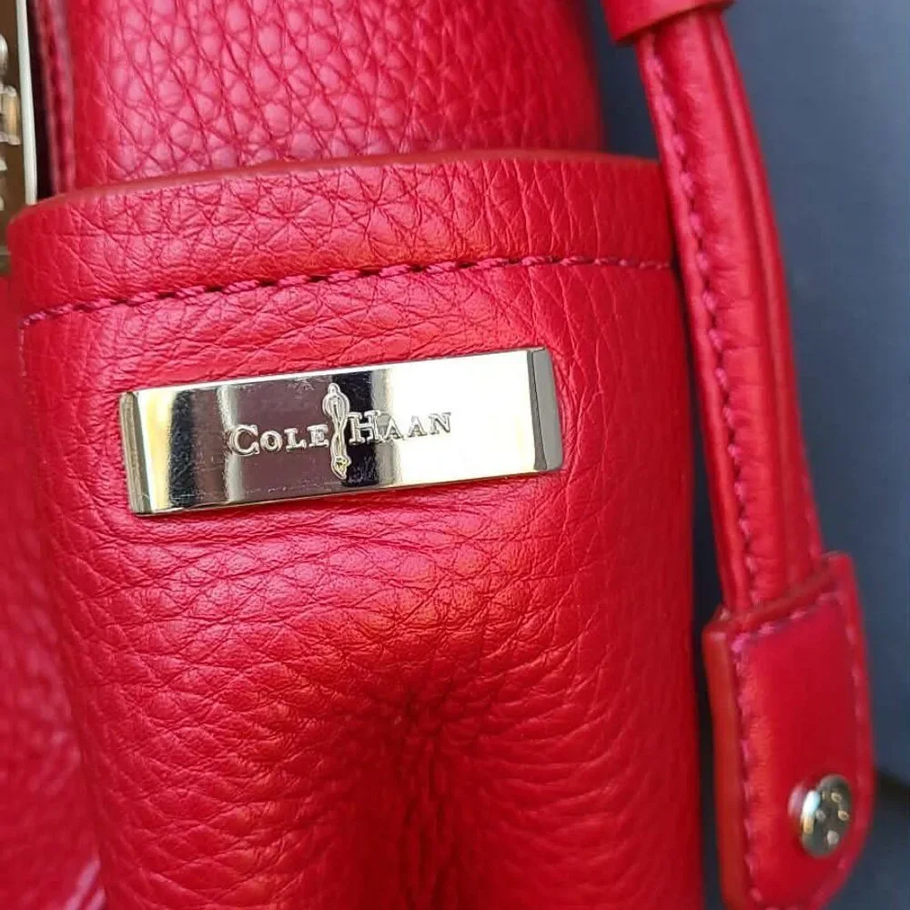 Cole Haan Denney Hobo Bucket Red Pebbled Leather Shoulder Bag